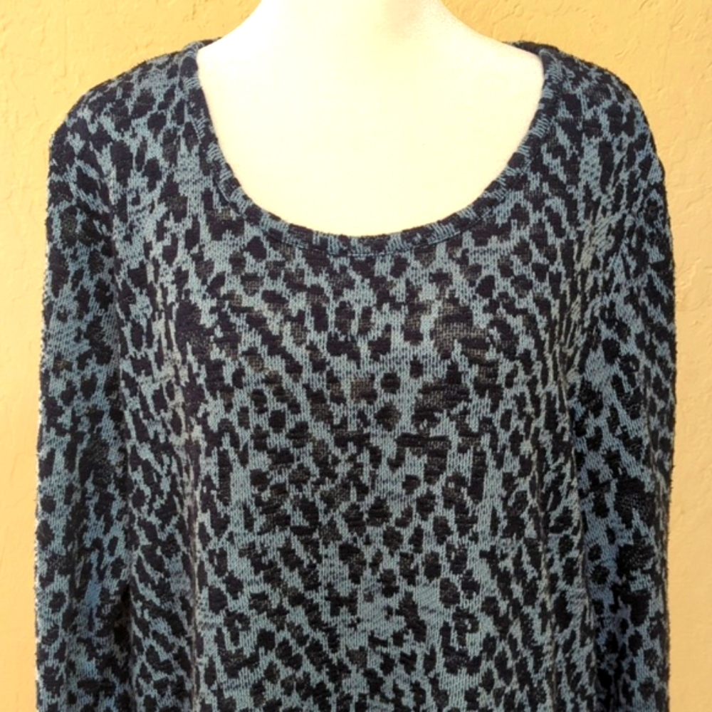 Style & Co Blue Scoop Neck Animal Print Fringed Tunic Sweater Size XXL - Picture 3 of 8